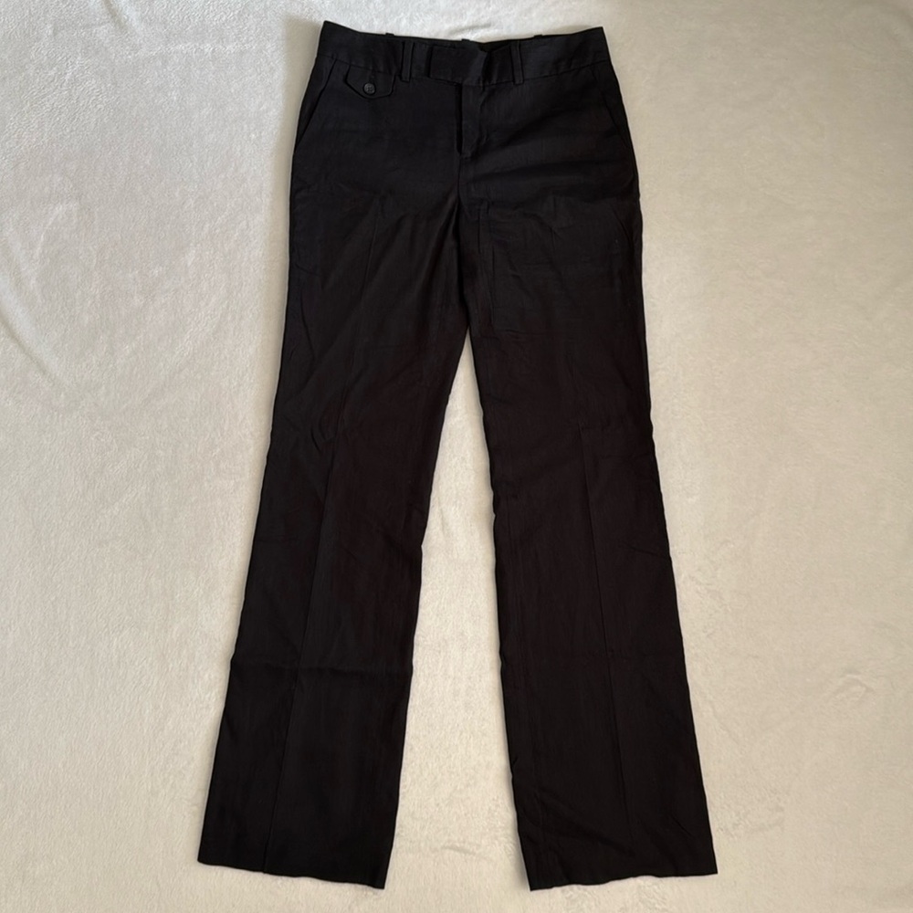 Club Monaco | Linen Caroline Tex Trouser Mid Rise Boot Leg Lined Pant Black (4)